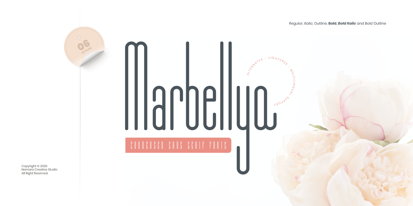 Beispiel einer Marbellya Condensed Italic-Schriftart